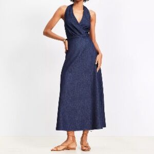 LOFT Blue Denim Halter Midi Dress